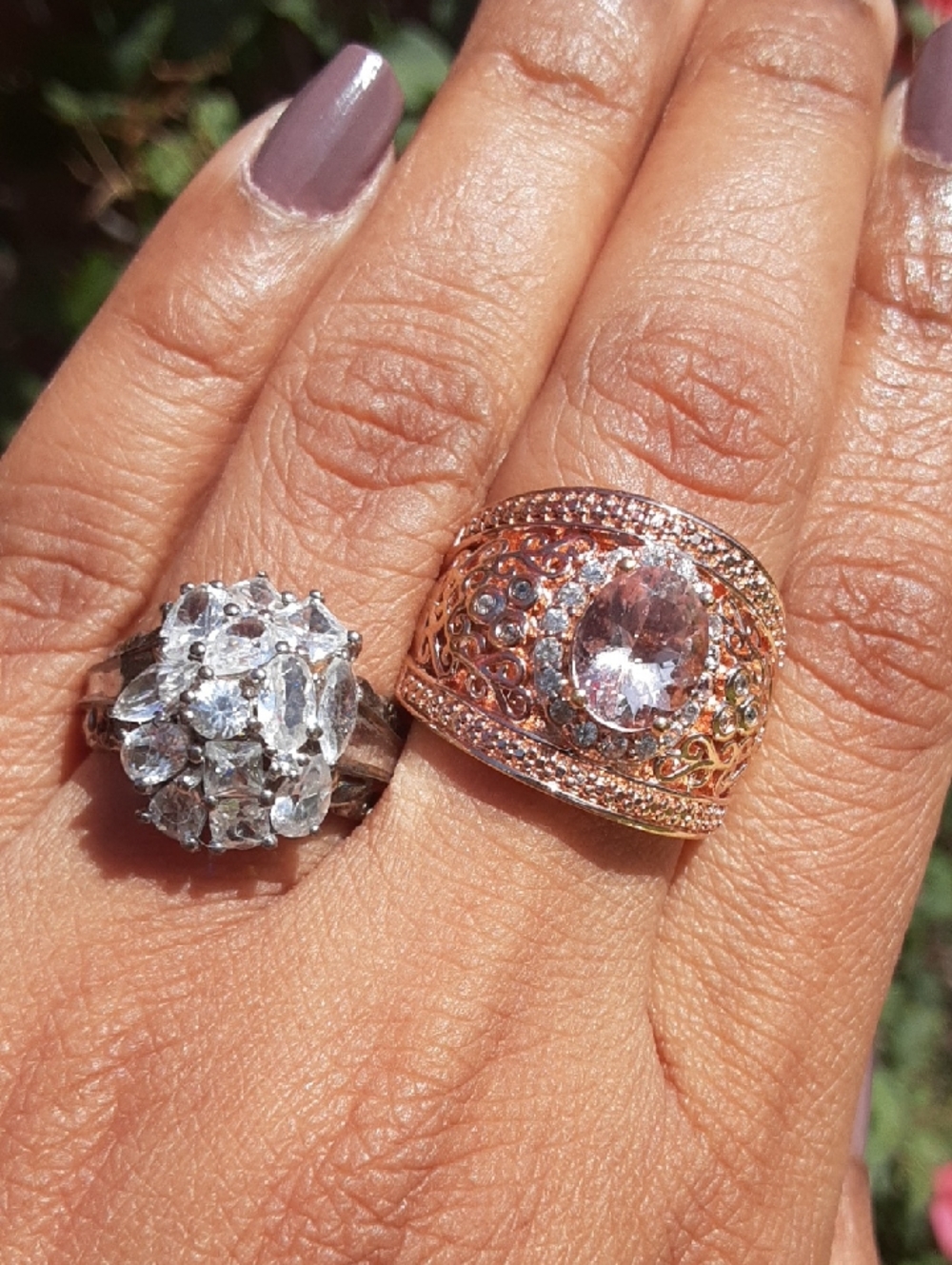 925 genuine Morganite and Zircon ring.